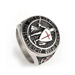 Solitaire Ring Knights Templar Crusader Emblem Masonic Cross Rings Jewel rostfritt stål guldröd emaljmän svärd sköld Efesier ar dhpvw