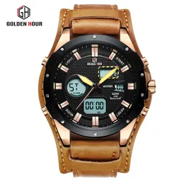 Relogio Hombre Goldenhour Business Leder Männer Watch Automatic Sport Digital Army Military Man Handgelenk Uhr Relogio Maskulino281c