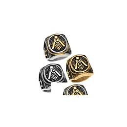 Solitaire Ring Vintage Men Masonic Rings högkvalitativa rostfritt stål smyckeband retro 18k guldpläterad titan punk droppleverans dhsdj