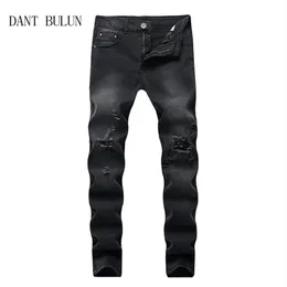 Jeans strappati neri Jeans da uomo slim skinny con fori Jeans distrutti Pantaloni da jogging firmati da uomo Pantaloni da strada Hip Hop240a