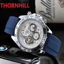 Top quality Men Watch Full Function Stopwatch Fashion Casual clock Man Black Blue Rubber Silicone Luxury Quartz Movement Wristwatc289T