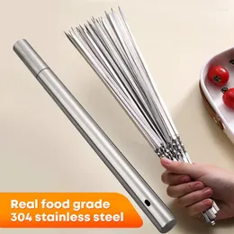 أدوات 10/15pcs شواء الفولاذ المقاوم للصدأ شواء Skewer شواية القابلة لإعادة الاستخدام العصي المسطحة شوكة الشوكة المطبخ ملحقات التخييم في الهواء الطلق