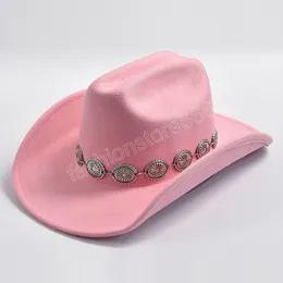 New Pink Cowboy Hat for Women's Photo Props Cowgirl Jazz Hats Party Dress Cap Sombrero Hombre