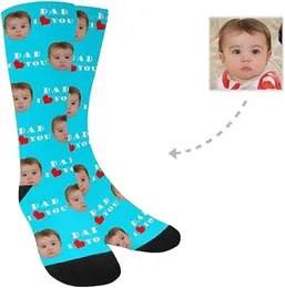 Kişiselleştirilmiş fotoğraf çorapları metin, süblimlenmiş mürettebat çoraplar doğum günü annenin babalar günü hediyesi