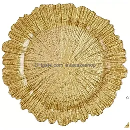 Dishes Plates Wholesale 13Inch Gold Charger Plastic Underplate Reef For Drop Delivery Home Garden Kitchen Dining Bar Dinnerware Dhtdh