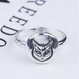 S925 Silver Cat Head Pierścień Vintage klasyczny srebrny srebrny kota pierścień Brytyjski styl Hip-Hop Mężczyzna i żeńska tajska ring218u