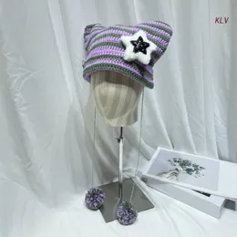 Berretti con teschio/teschio Y2K Cappello con orecchie lavorato a maglia gotico Harajuku Cappello con piccolo diavolo a strisce Cappelli da donna con berretto invernale fatto a mano antivento 230915