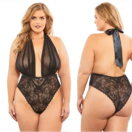 Tute da donna Pagliaccetti AVV Halter Mesh Body trasparente Donna Night Club Sexy Scava fuori la tuta di pizzo Pagliaccetto Body Feminino Tuta Bianco Nero 230914