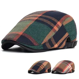 Berets Plaid Sboy Cap Männer Frauen Vier Jahreszeiten Vintage Casual Streifen Gatsby Flache Hut Peaked Einstellbar 230915