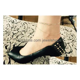 Anklets 여성 발목 금속 패션 mtilayer 금속 구슬 Y 발목 체인 NEW LADY 우아한 미니멀리즘 조커 발 배달 보석 DHT0Y