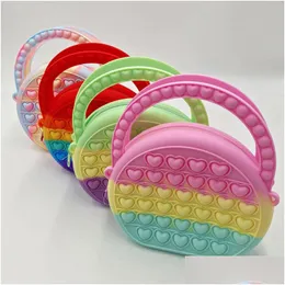 Fidget Handbag Decompression Toy Finger Bubble Rainbow Square Sil Shoder Bag Kids Girl Anti Pressure Toys Size 17.5X15X4Cm Drop Delive Dhnsq