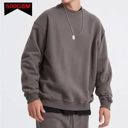 Moletom Com Capuz Masculino 500GSM Peso Pesado Moda Masculina Hoodies Novo Outono Inverno Casual Grosso Algodão Homens Top Cor Sólida Hoodies Moletom Pulôver 230914