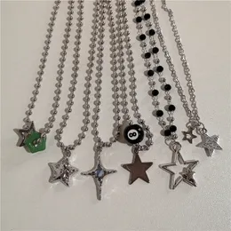 Ожерелья с подвесками Kpop Vintage Punk Silver Color Star Ожерелье из бисера для мужчин и женщин Street Hip Hop Эстетические ювелирные изделия в стиле гранж Y2K Аксессуары 230915