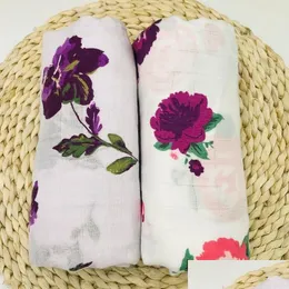 Filtar Swaddling Bambu bomull Muslin Filt Trevlig blommig baby sängkläder badhanddukar nyfödda barn ddle wrap mottagande för pojkar flickor dh4dd