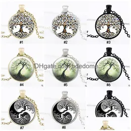 Pendanthalsband Fashion Tree of Life Time Gem Cabochon Glass Charm Sier Black Bronze Link Chain For Women Men's Luxury Jewelry Drop Dhdfh