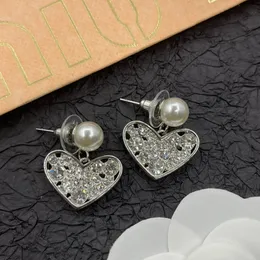 Stud Wholesale M IU full diamond love stereo earrings Pearl earrings girls feel sweet earrings