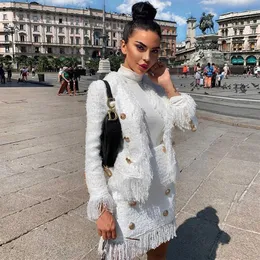 White Tweed Jacket suits Women New Autumn Winter woolen Cloth Fringed Tassel Long Sleeve Office Ladies Womens Jackets Coat 2020 T22432