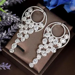 Dangle Earrings Hibride Bright Top Cubic Zirconia Pave Multi Color Big Drop Drop Long Long for Women Pageant Jewelery E-492