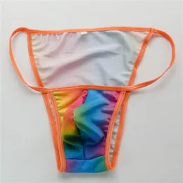 Męskie sznurki bikini mroczne majtki wybrzuszenia konturowana torebka g4484 elastyczne pływanie męskie bieliznę Rainbow Colors225i