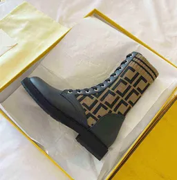 Botas de tobillo planas estilo calcetín de punto marrón zapatos de invierno botines de combate de cuero FF para mujer diseñador de lujo Y110668021026225482