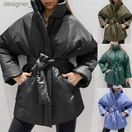 Mulheres para baixo parkas jaquetas femininas comprimento médio downs casaco para mulheres bolsos completos zip manga longa acolchoado l230915