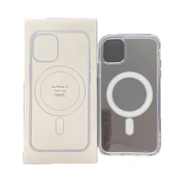 Premium Transparent Clear Acrylic magnetiska stötsäkra telefonfodral för iPhone 15 14 13 12 11 Pro Max XR XS X 8 7 Plus Samsung S23 S22 Ultra med detaljhandelspaket