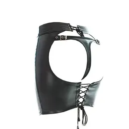 Faux läder snörning spanking mini kjol fetisch öppen höft bondage knick clubwear bras sets259v