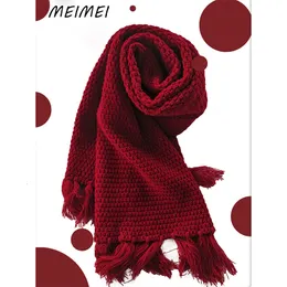 Scarves 2023 Autumn Winter Luxury Red Women Christmas Knitted Scarf Halloween Tassels Long Vintage Warm Thickened Outdoor 230914
