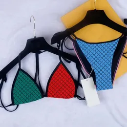 Modne stroje kąpielowe Patchwork wielokolorowe dwa sztuki bikini 2023 bandaż bandaż seksowne wyściełane push up Xl Swimwear Women Baquinis MAILLOT de Bain Ready Stock