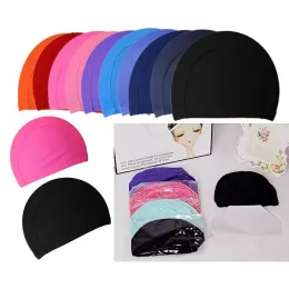 New Mens Candy colors Swimming caps unisex Nylon Cloth Adult Shower Caps waterproof bathing caps solid swim hat