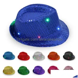 Partyhüte blinkendes Leuchten LED Brilliant Glitter Pailletten Colorf Kostüm Jazz Dance Club Hut für Männer und Frauen Drop Lieferung nach Hause Dh9Vq