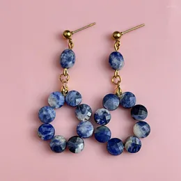 Dingle örhängen bohemiska blå-veins sten naturliga smycken kvinnor bröllop fest handgjorda uttalande örhänge