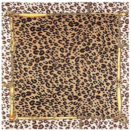 Szaliki 100 Twill Silk Scalf Women Leopard 2023 Drukuj Square Larch Bandana Luxury chusteczka hidżab żeńska głowa faulard 230914