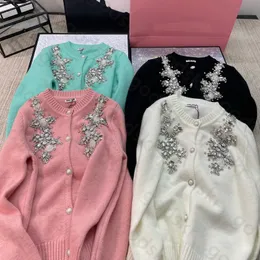 Feminino pérola botão de malha casaco moda designer manga longa malhas bonito camisola jaqueta senhora cardigan jaqueta