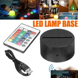 LED Gadget Lamp Base RGB Lights Socket for 3D Illusion Touch Bases 4 مم لوحة إضاءة أكريليك مدعومة بواسطة بطارية AA أو DC 5V USB Port NIG DHS75