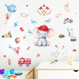 Adesivi murali 2023 Cartoon Animal Antincendio Adesivo murale Soggiorno Camera da letto Asilo nido per bambini Carta da parati Poster Decalcomania Decorazione della casa