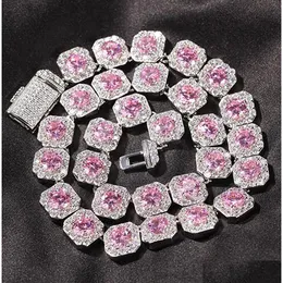 12,5 mm klastrowany diamentowy naszyjnik Solidny prawdziwy lodowaty bling różowy żółty cyrkon łańcuch tenisowy 16-22 cali biżuteria hiphopowa dostawa