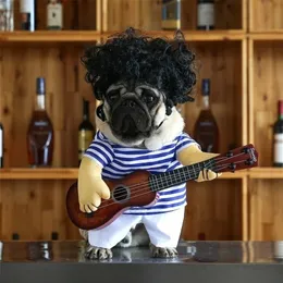 مضحك لاعب الغيتار الغيتار الغيتار Cosplay الكلب عازف الجيتار عازف الغيتار الملابس في عيد الهالوين ملابس للقطط الفرنسية الصغيرة 3 Y200330237Z