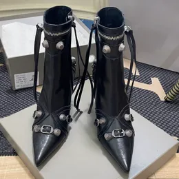 BalenCig Balenicass designer de luxo Balencaiiga Famosa Boots de Designer de Top Qualidade Botas Inverno Novo Conto genuíno da marca Rivet High Heels New Black Fine He