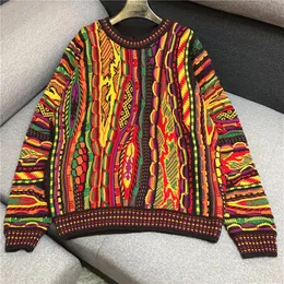 Våren ny kvinnors o-hals långärmad färgglada geometriska 3D-mönster broderi gradient colot stickad tröja topp pullover ju2123