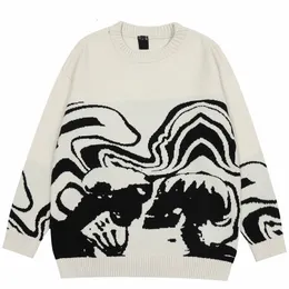 Women's Sweaters Y2K sweater loose pullover in autumn slim hip-hop street knitted black-and-white homemade head 230915