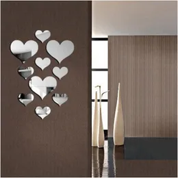 Mirrors 10Pcs/Set Durable Love Heart Stickers Wall Sticker Mirror Mural 3D Decal Simple Diy Decorative Removable Paster Home Drop Deli Dhp5B