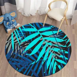 Tapetes HX Moda Rodada Tapete Tropical Folhas 3D para Sala de estar Flanela Área Home Decor Alfombra