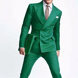 Yeşil ince fit balo erkekler çift göğüslü zirve yakalı özel 2 adet düğün smokin 2020 moda kıyafetleri239u