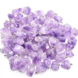 Cheap mini Natural Crystal Stone Charms Amethyst Irregular Shape Stone Pendants for Necklace Earrings Jewelry Making