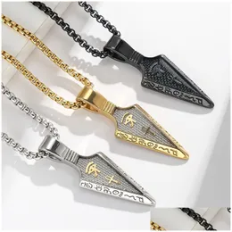 Pendant Necklaces High Grade Quality Stainless Steel Relius Eye Of Horus Ankh Necklace Pendants Relin Egyptian Spearhead Spear Agypt S Dhkcu