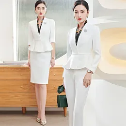Dwuczęściowa sukienka japońska i koreańska wersja zmienionego kombinezonu zawodowego kobiet Whitecollar wywiad formalny strój mody Bogini 230914