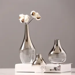 Vasos nórdico vaso de vidro prata gradiente seco nórdico flor vaso decoração casa decoração plantas potes mobiliário presente natal 230914