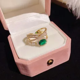 Designer jewelry Real Gold Electroplated Color Preservation Light Luxury Heavy Industry High Quality Emerald Crystal Ring Ins Tide Adjustable Opening Ring