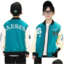 Jackets New Boys Coats Spring And Autumn Kids Casual Clothes Middle To Elderly Childrens Lake Green Cotton Baseball Jacket Coat Sports Dhc06